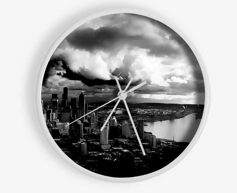 Storm Over City B n W Clock - Wallart-Direct UK