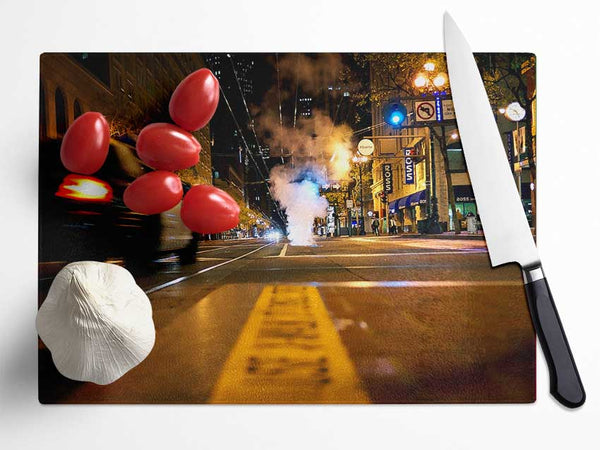 Street In New York At Night Glass Chopping Board