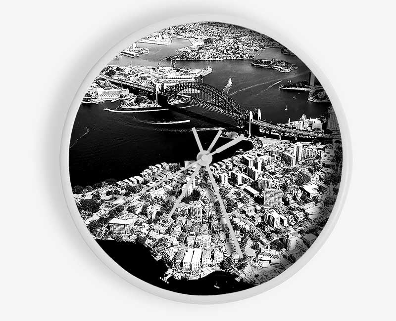 Sydney Harbour Bridge Ariel View B n W Clock - Wallart-Direct UK