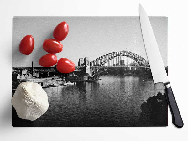 Sydney Harbour Bridge B n W Glass Chopping Board