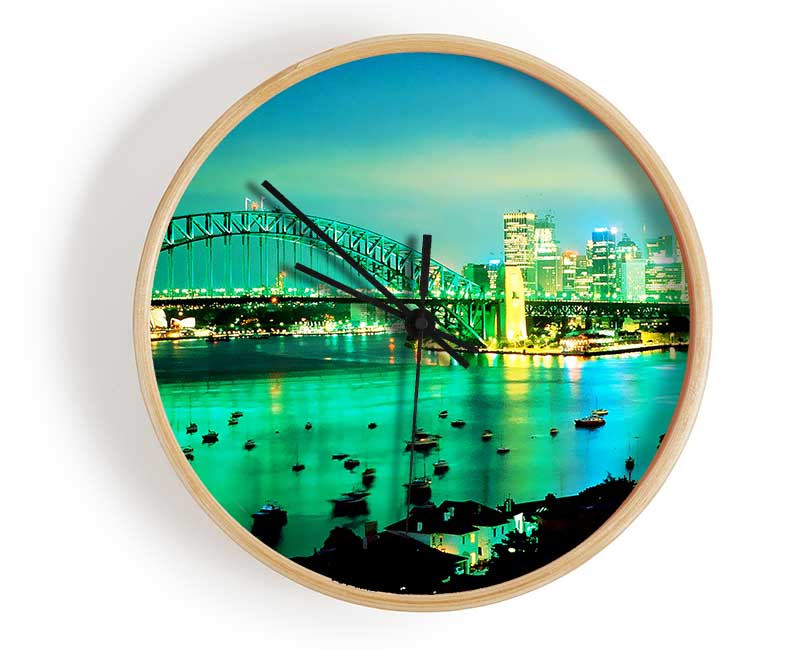 Sydney Harbour Bridge Green Glow Clock - Wallart-Direct UK