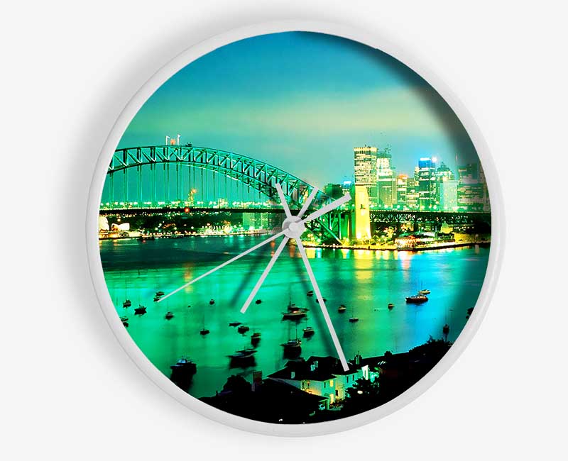 Sydney Harbour Bridge Green Glow Clock - Wallart-Direct UK