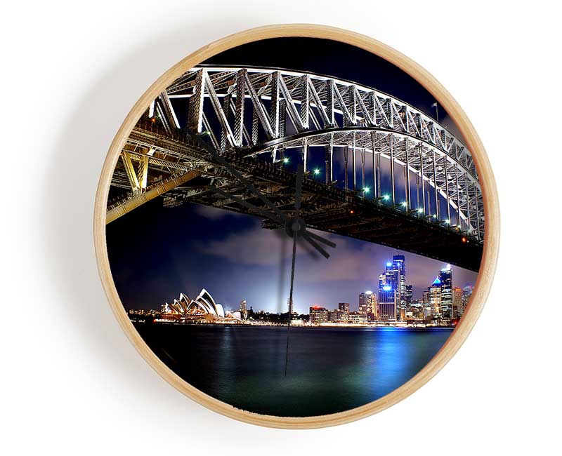 Sydney Harbour Bridge Night Light Reflections Clock - Wallart-Direct UK