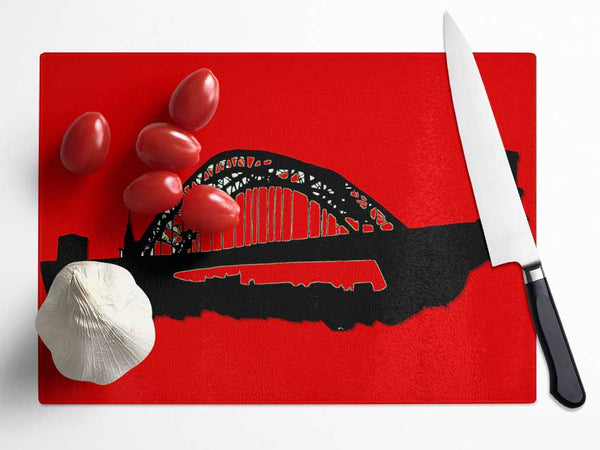 Sydney Harbour Bridge Retro Red Glass Chopping Board