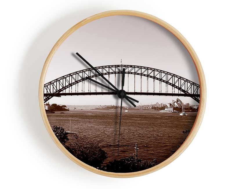 Sydney Harbour Bridge Retro Sepia Clock - Wallart-Direct UK