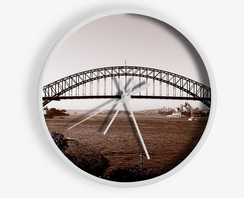 Sydney Harbour Bridge Retro Sepia Clock - Wallart-Direct UK