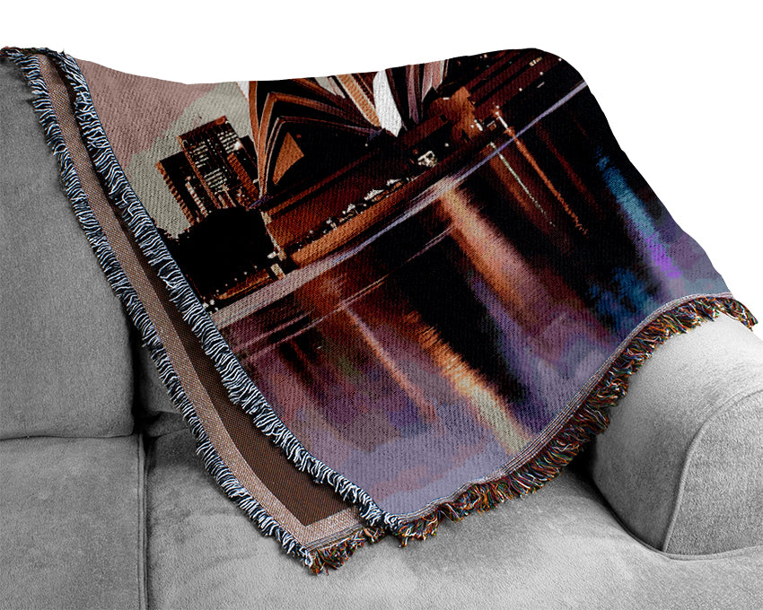 Sydney Harbour Opera House Stunning Pink Reflections Woven Blanket