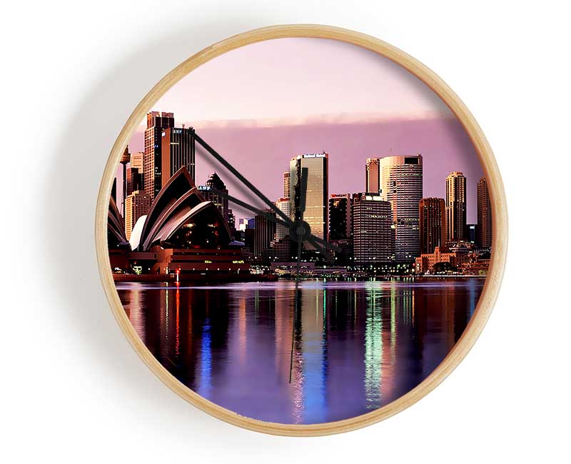 Sydney Harbour Opera House Stunning Pink Reflections Clock - Wallart-Direct UK