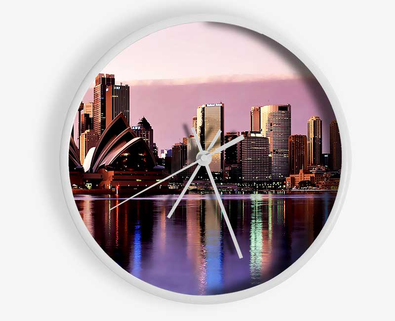 Sydney Harbour Opera House Stunning Pink Reflections Clock - Wallart-Direct UK