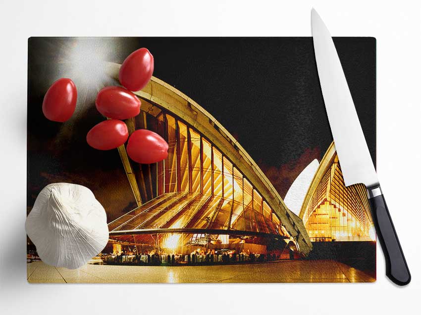 Sydney Opera House Golden Glow Glass Chopping Board