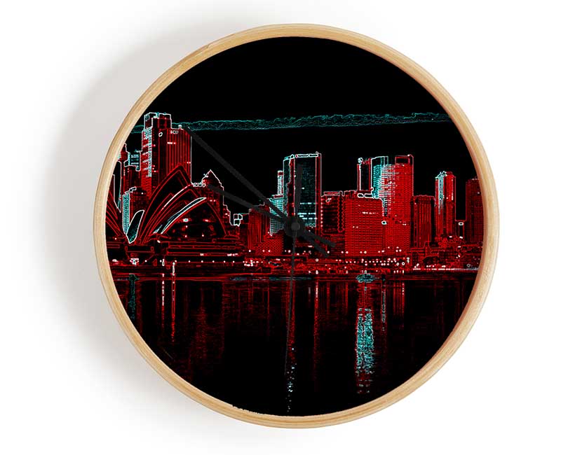 Sydney Skyline Opera House Red Clock - Wallart-Direct UK