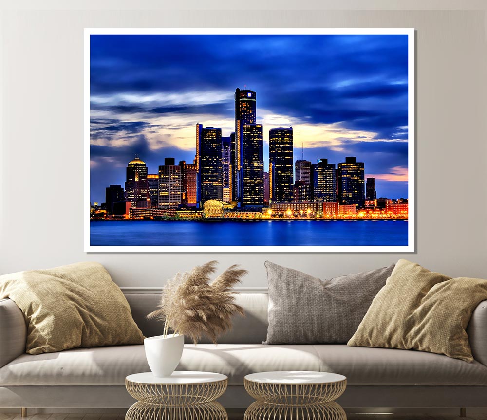 The City Of Lights Blue Golden Print Poster Wall Art