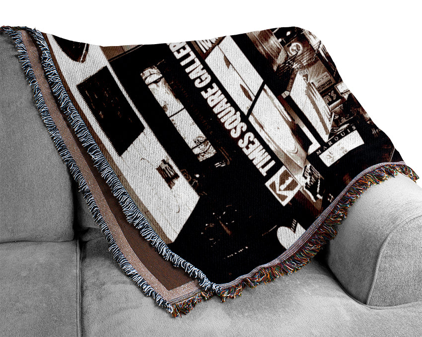 Times Square New York Brown Woven Blanket