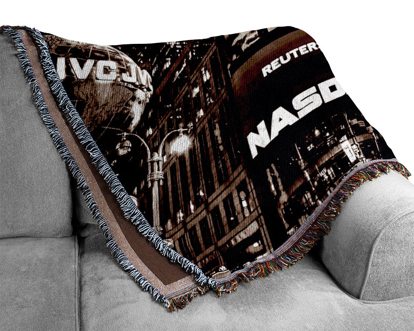 Times Square New York City Brown Woven Blanket