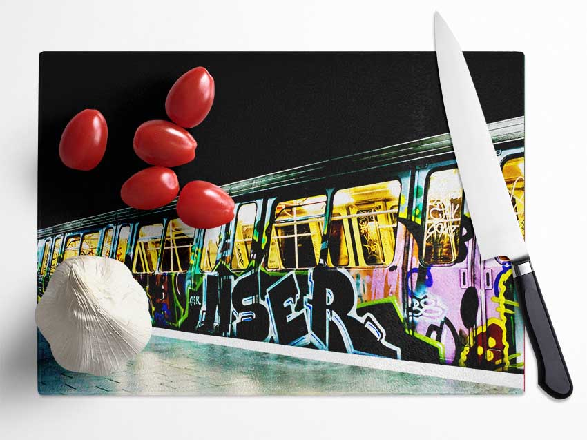 Underground Graffiti Tube Glass Chopping Board