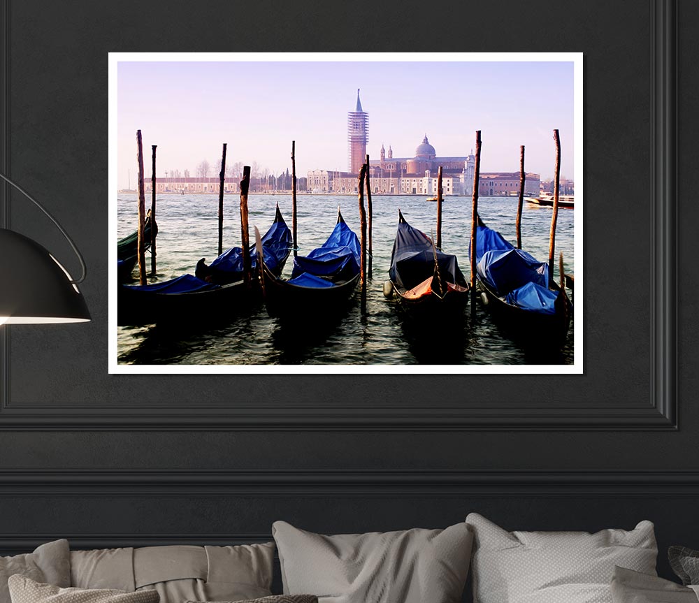 Venice Gondola Line Up Print Poster Wall Art