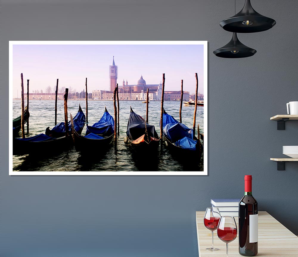 Venice Gondola Line Up Print Poster Wall Art