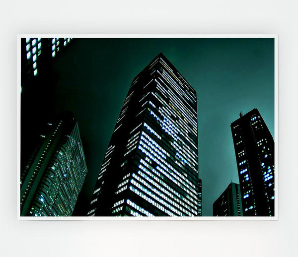 Vertical Green Nights Print Poster Wall Art