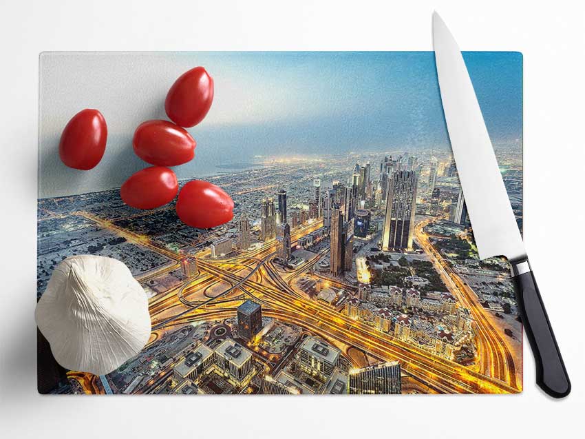 View From Burj Khalifa Dubai Glass Chopping Board