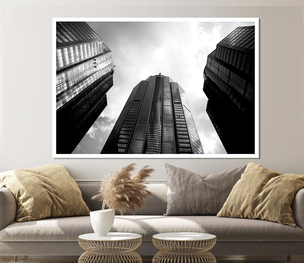 Window Cleaning Skyscrapers B N W Print Poster Wall Art