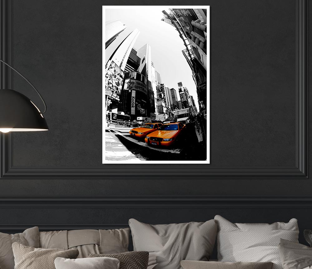 Yellow Cab Duo On 5Th Avenue Print Poster Wall Art