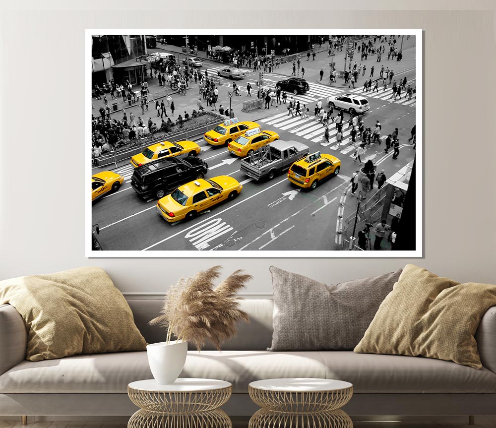 Yellow Cabs New York City Print Poster Wall Art