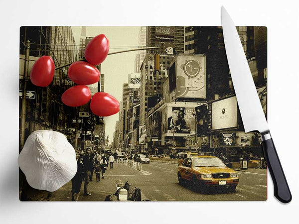 Yellow Taxi New York Glass Chopping Board