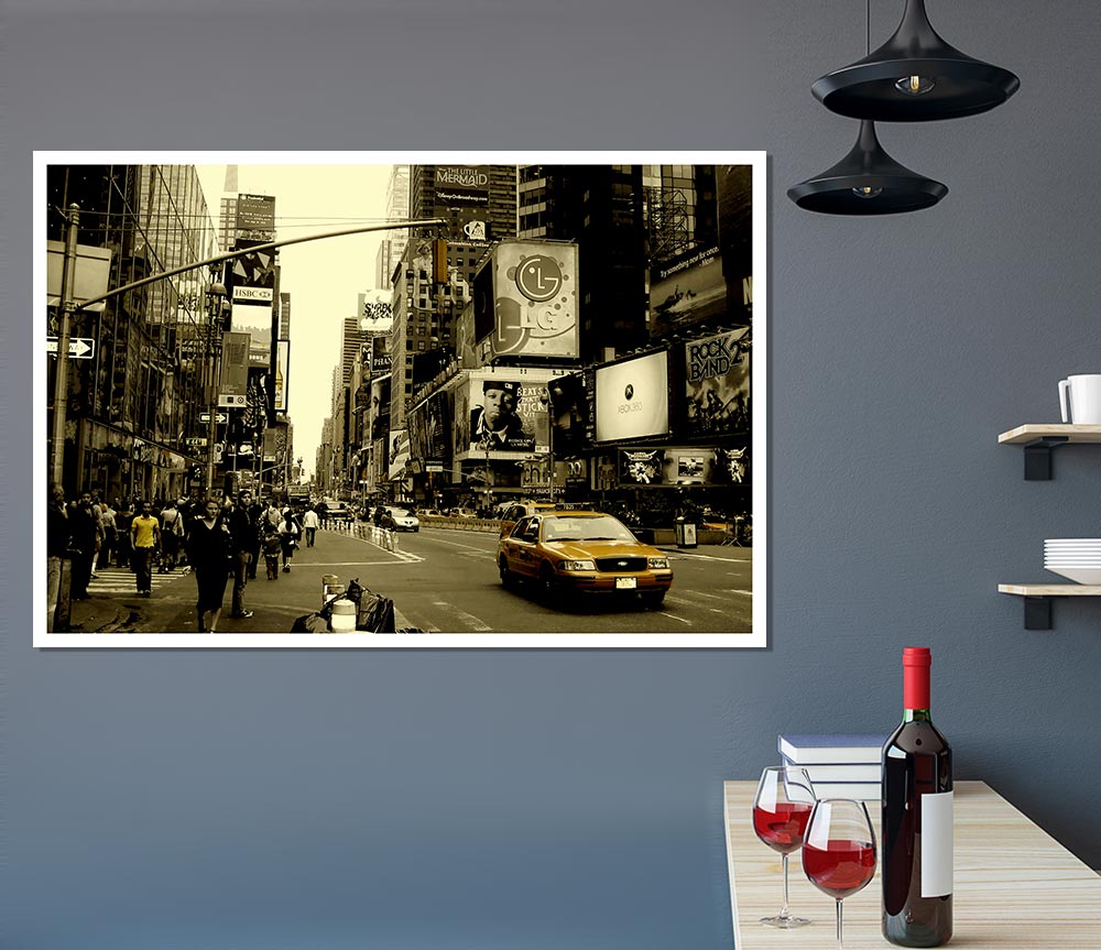 Yellow Taxi New York Print Poster Wall Art