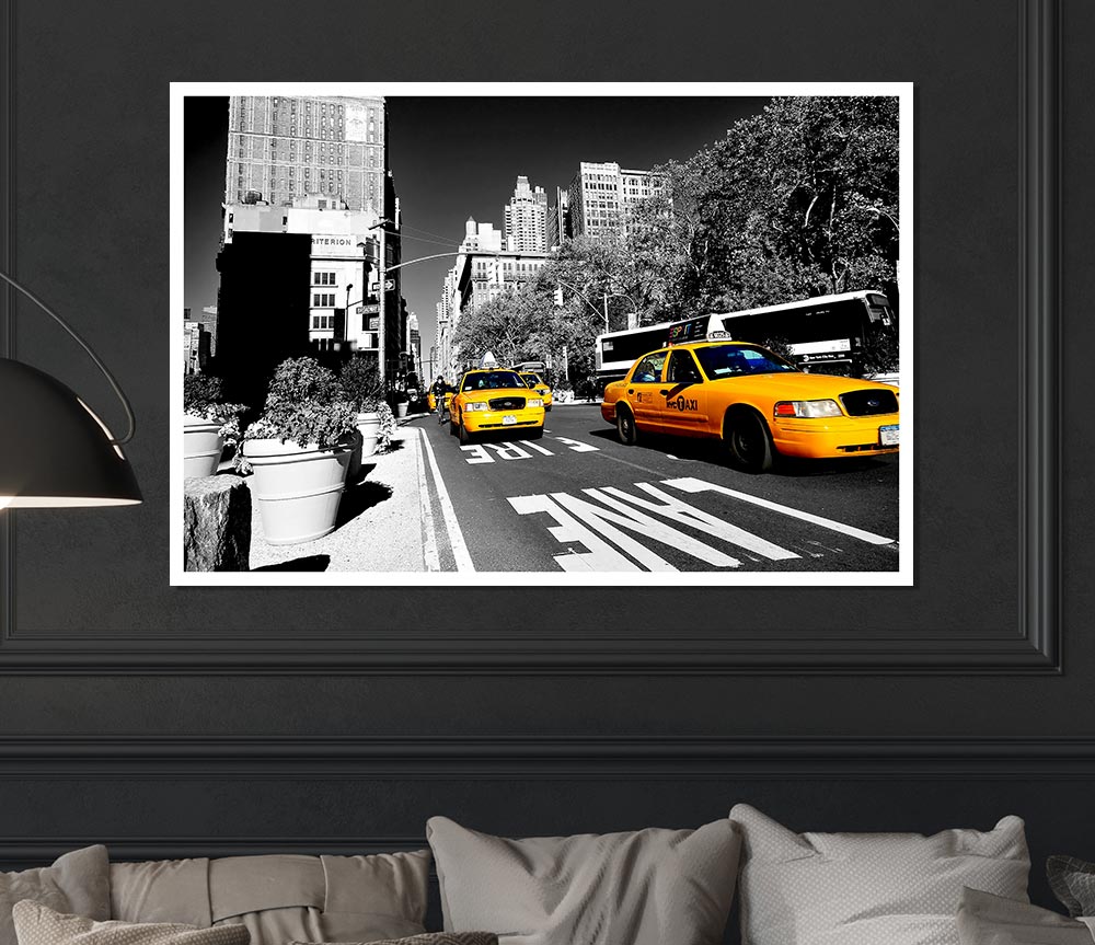 Yellow Taxi In New York City Print Poster Wall Art