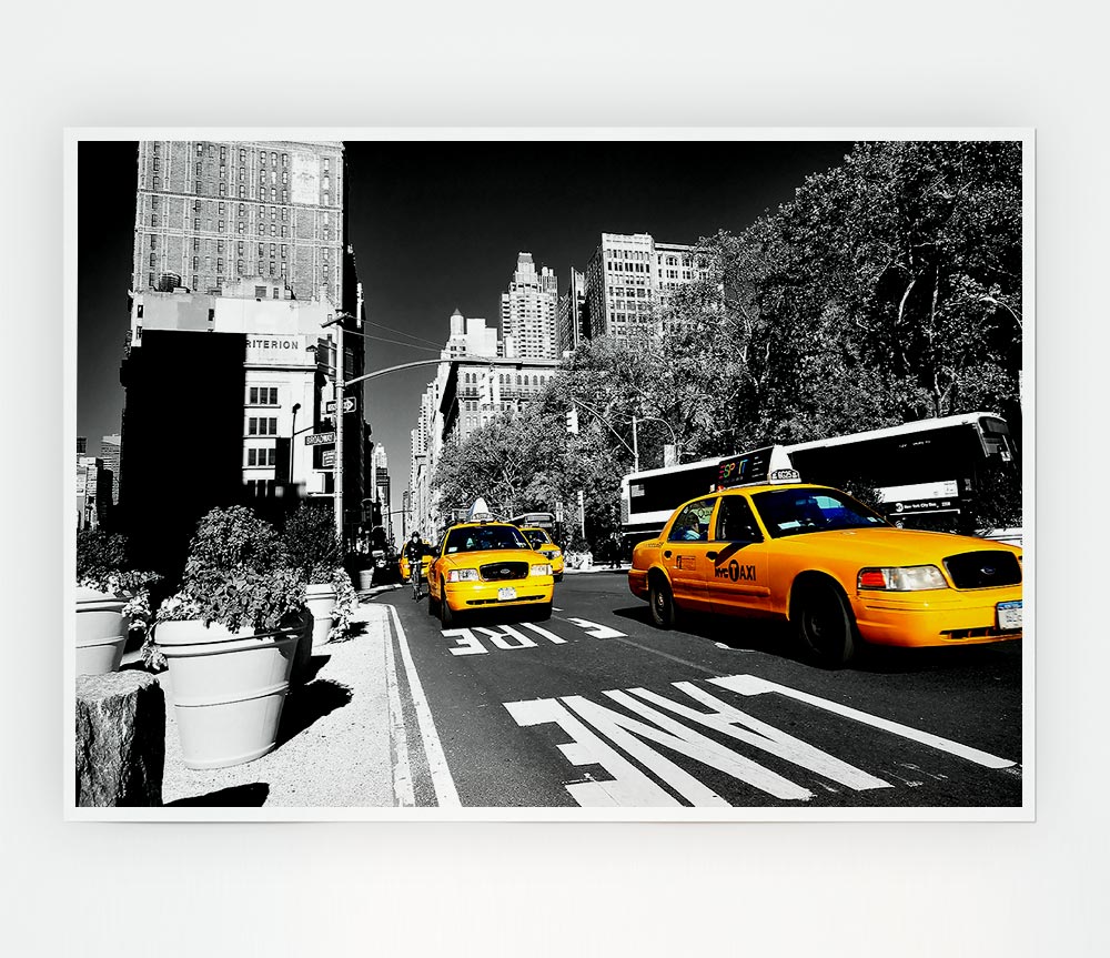 Yellow Taxi In New York City Print Poster Wall Art