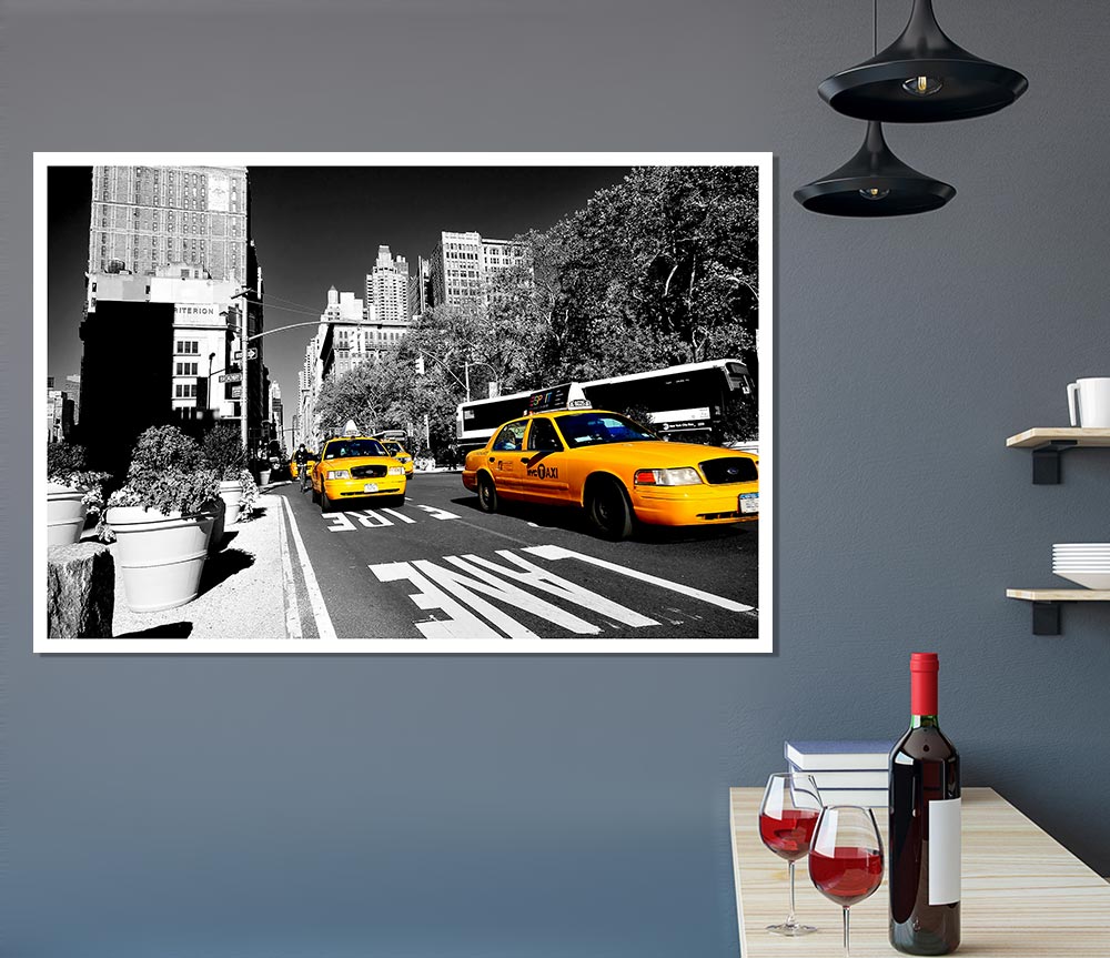 Yellow Taxi In New York City Print Poster Wall Art