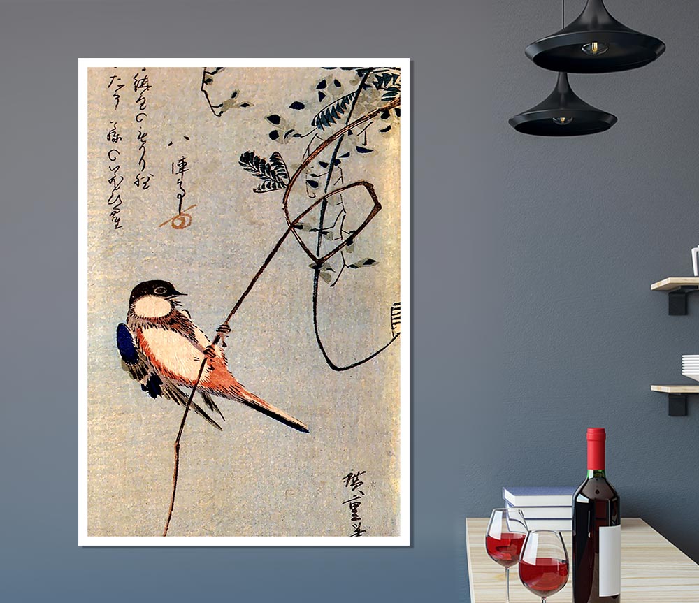 Hiroshige A Bird On A Wisteria Print Poster Wall Art