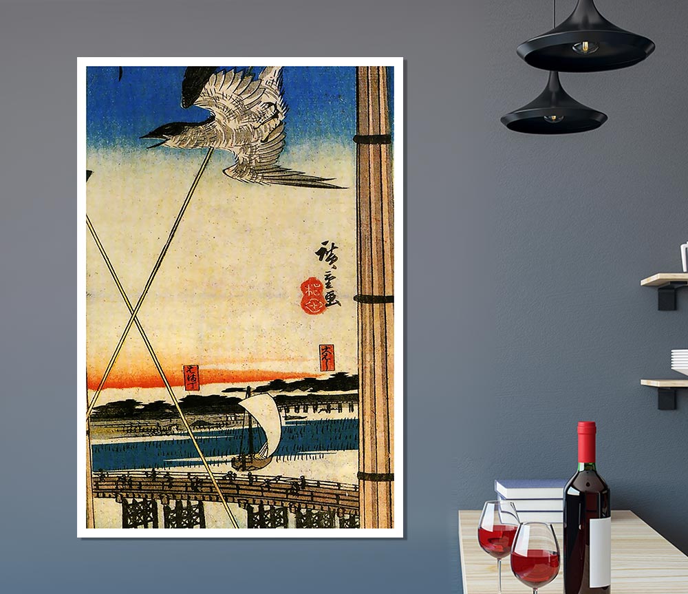 Hiroshige A Cuckoo Flying Past Masts Print Poster Wall Art