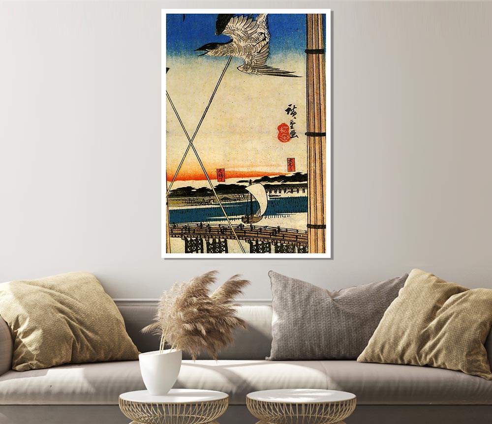 Hiroshige A Cuckoo Flying Past Masts Print Poster Wall Art