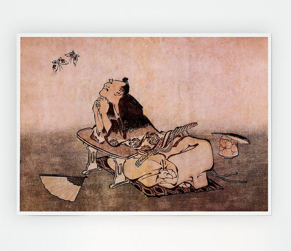 Hokusai A Philosopher Looking At Two Butterflies Print Poster Wall Art