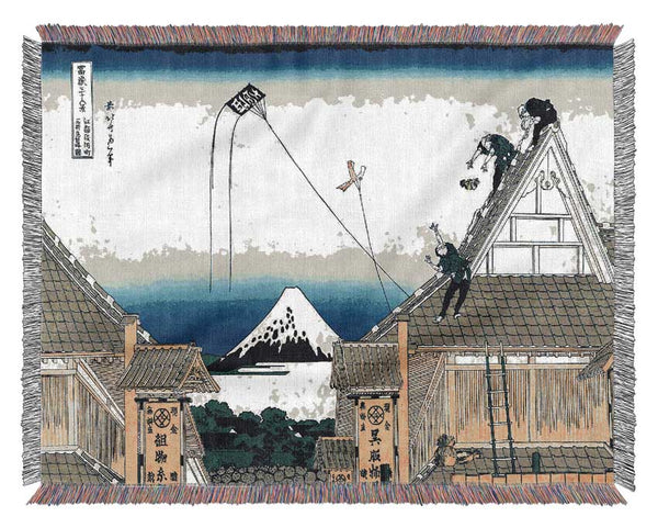 Hokusai A Sketch Of The Mitsui Shop Woven Blanket