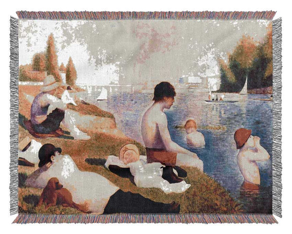 Seurat A Swimming Pool In Asnie`re Woven Blanket