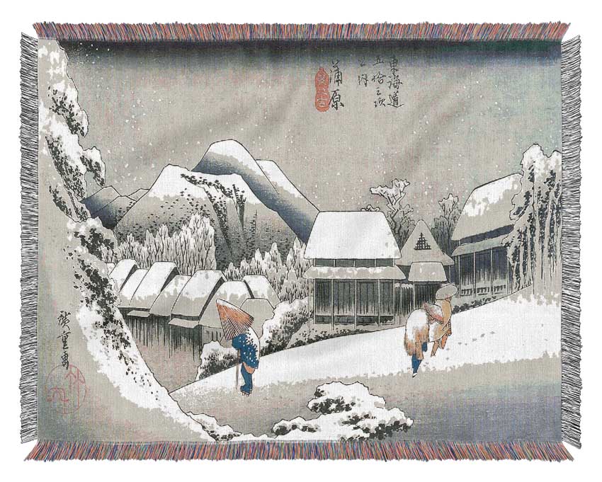 Hiroshige A Village In The Snow Woven Blanket