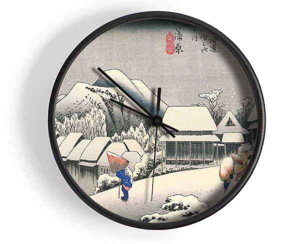 Hiroshige A Village In The Snow Clock - Wallart-Direct UK