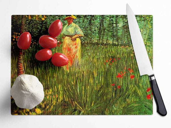 Van Gogh A Woman Walking In A Garden Glass Chopping Board