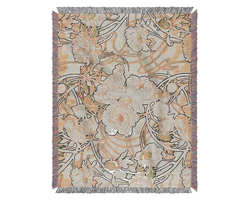 Alphonse Mucha Peonies Woven Blanket