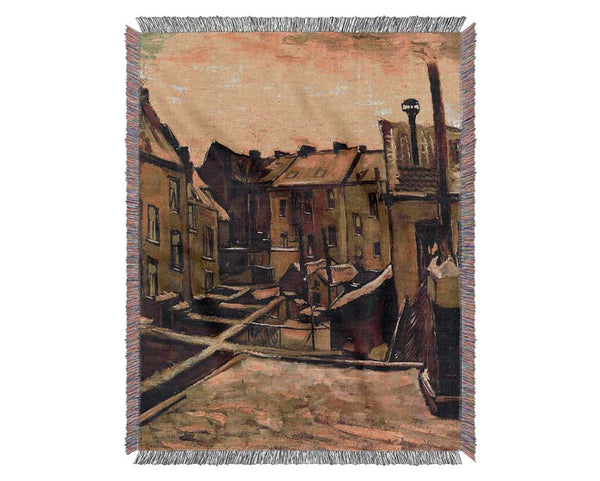 Van Gogh Backyards Of Old Houses In Antwerp In The Snow Woven Blanket