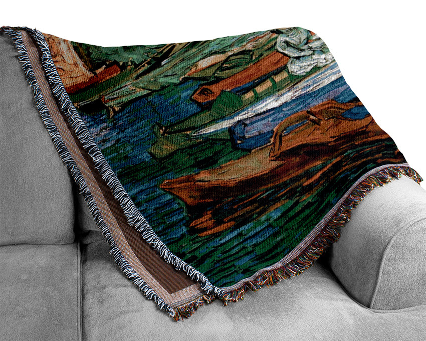 Van Gogh Bank Of The Oise At Auvers Woven Blanket