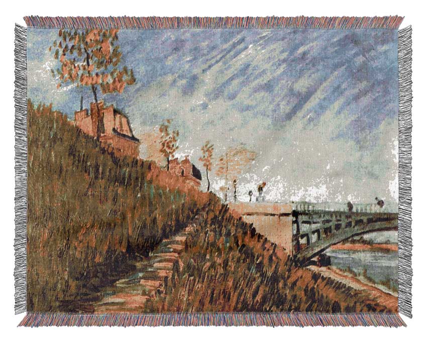 Van Gogh Banks Of The Seine With Pont De Clichy Woven Blanket