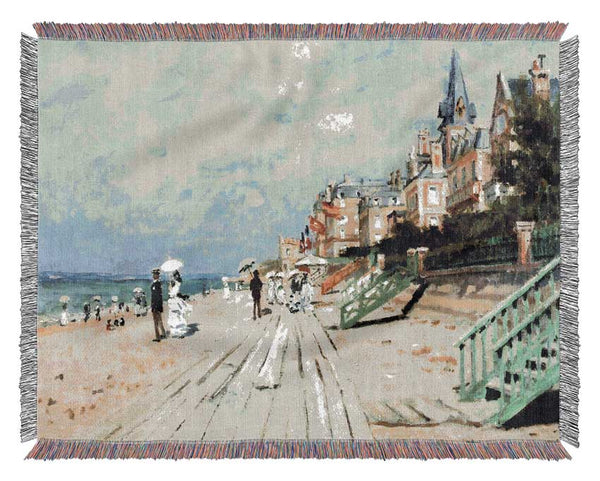 Monet Beach At Trouville Woven Blanket