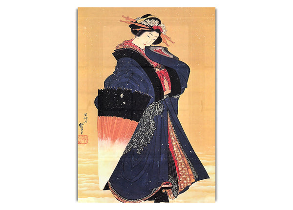 Beauty With Umbrella In The Snow By Hokusai