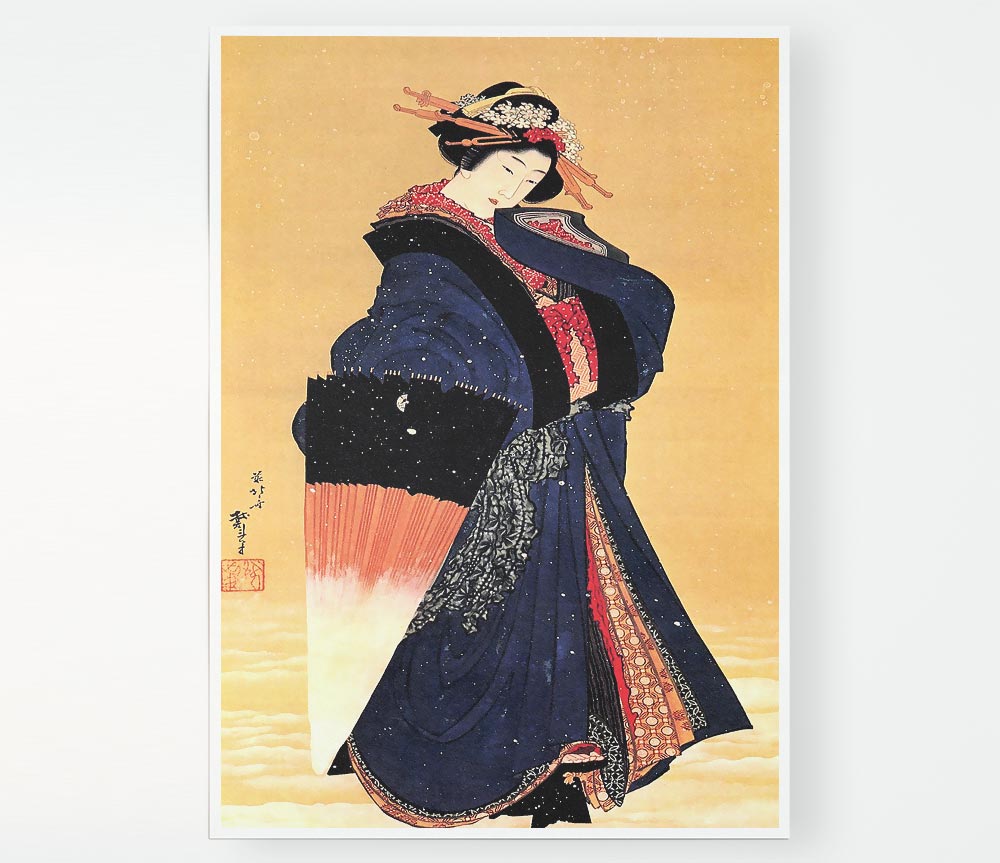 Hokusai Beauty With Umbrella In The Snow Print Poster Wall Art