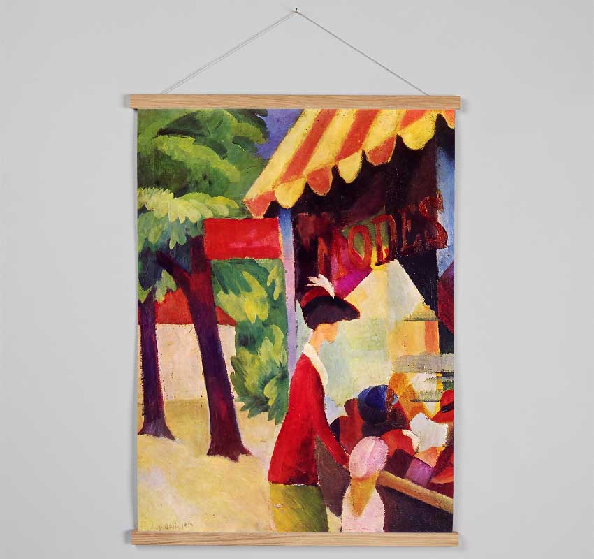 August Macke Before Hutladen Woman With A Red Jacket And Child Hanging Poster - Wallart-Direct UK