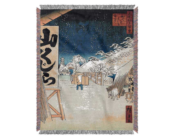 Hiroshige Bikuni Bridge In Snow Woven Blanket