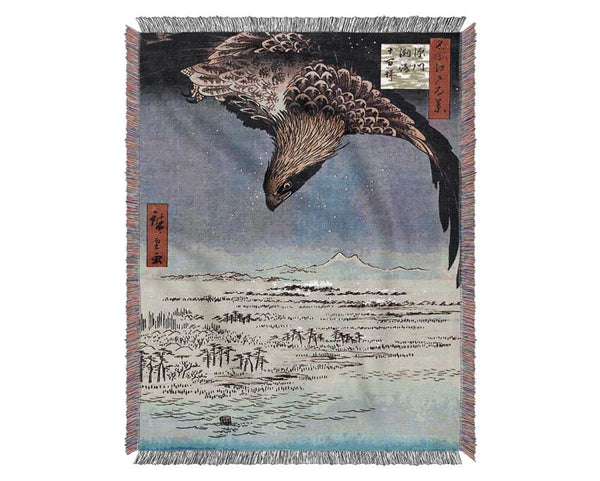 Hiroshige Bird In Flight Woven Blanket